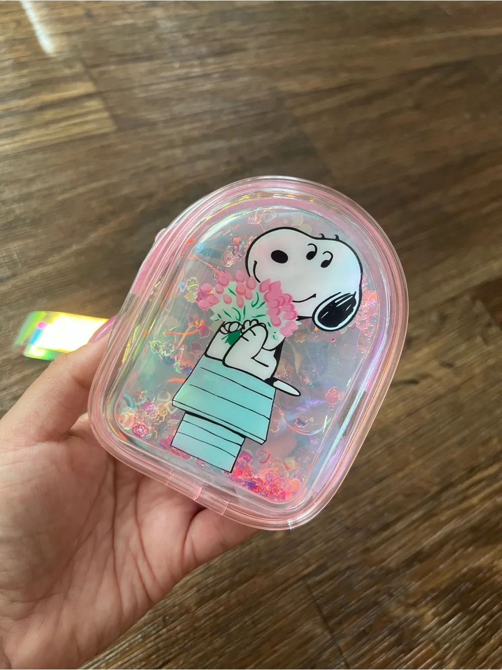 Snoopy Flowers Liquid Glitter Mini Coin Purse Keychain wristlet